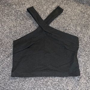 SHEIN Solid rib-knit Criss-cross Halter Top, black, size: small